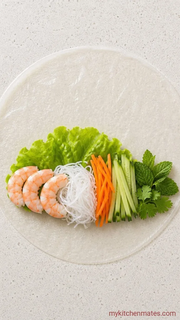 15-Minute Shrimp Rice Paper Rolls Step 3: Assemble the Roll