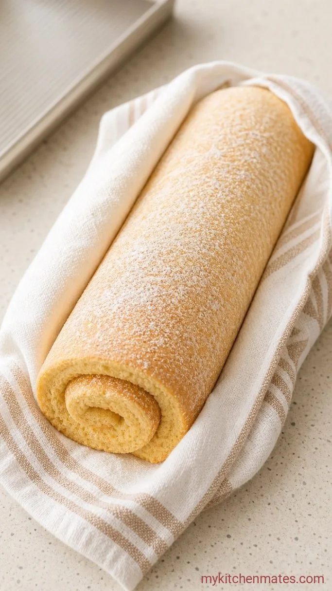 Fluffy Strawberry Roll Cake with Fresh Strawberry Cream Step 3: Bake and Roll the Warm Cake