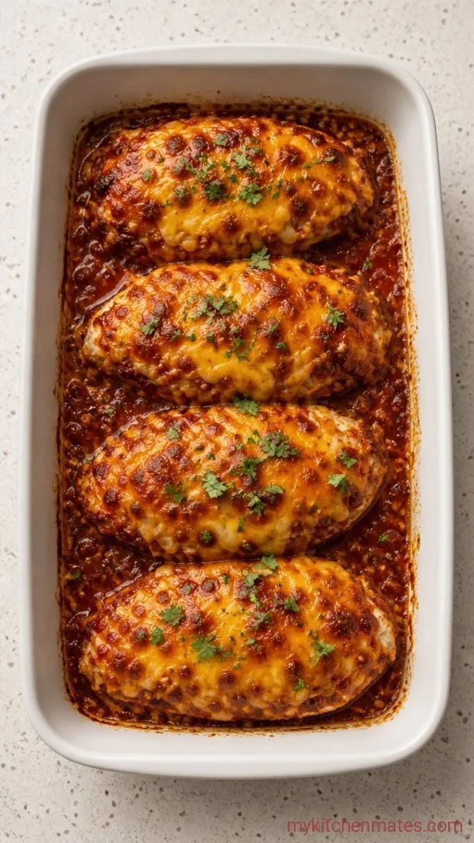 3-Ingredient Baked Salsa Chicken Step 3: Bake and Serve