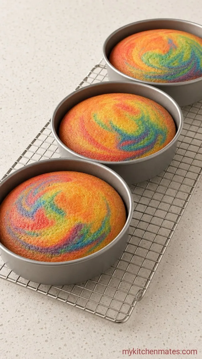 Easy Unicorn Birthday Cake with Rainbow Layers Step 3: Bake the Layers