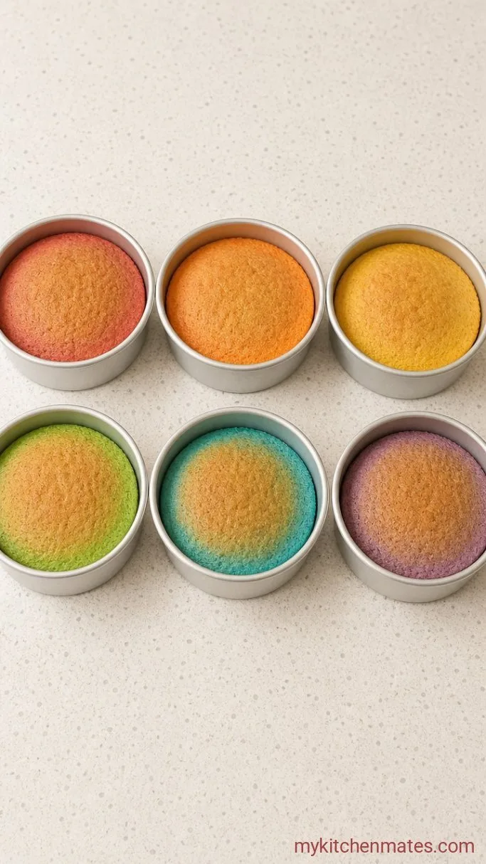 Rainbow Birthday Cake with Fluffy Vanilla Layers Step 3: Bake the Layers