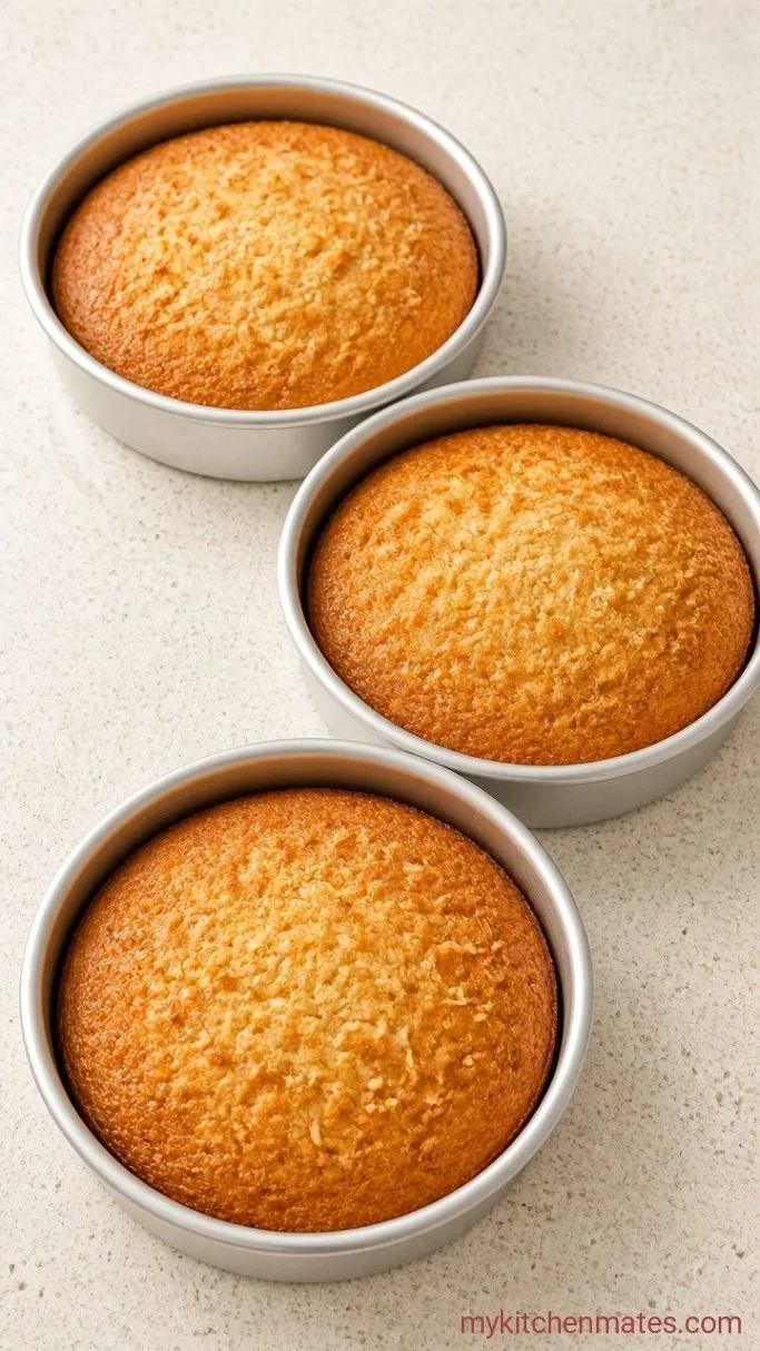 Fluffy Coconut Layer Cake with Toasted Coconut Frosting Step 3: Bake the Layers