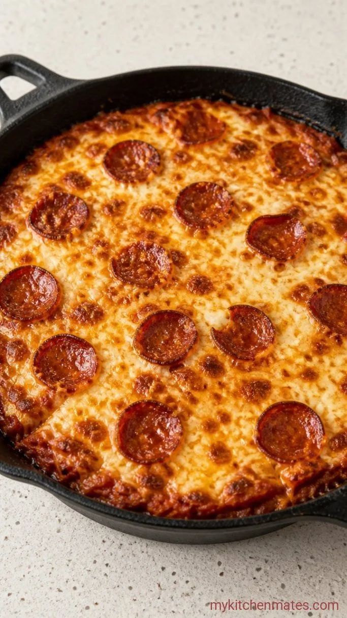Cast Iron Skillet Upside Down Pizza (Crispy Pepperoni On Top) Step 3: Bake the Pizza Casserole