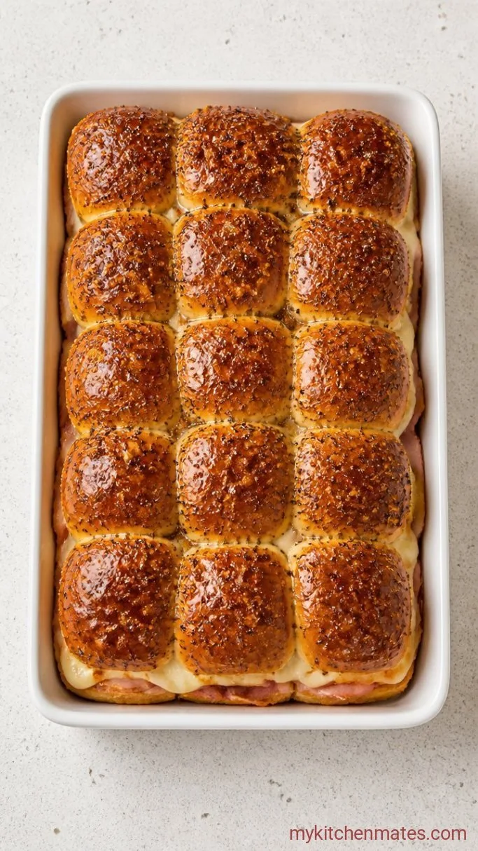 Baked Ham and Cheese Hawaiian Rolls with Buttery Poppy Seed Glaze Step 3: Bake the Rolls