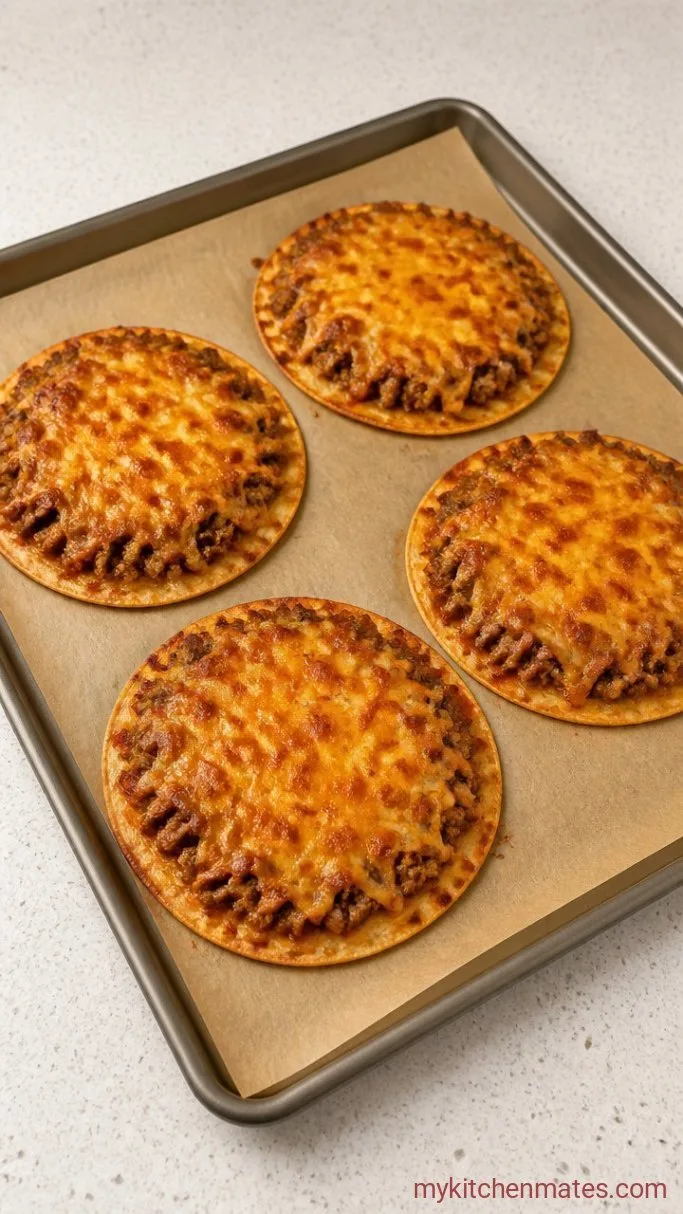 15-Minute Taco Pizza with Tortillas Step 3: Bake Until Bubbly and Crisp