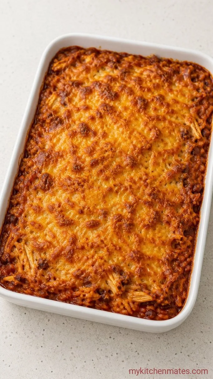 One-Dish Chicken Enchilada Rice Casserole Step 3: Bake Until Bubbly