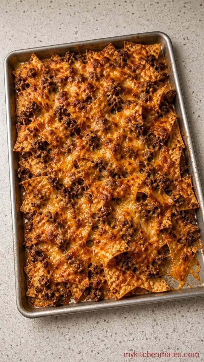 Sheet Pan Ground Beef Nachos Step 3: Bake Until Bubbly