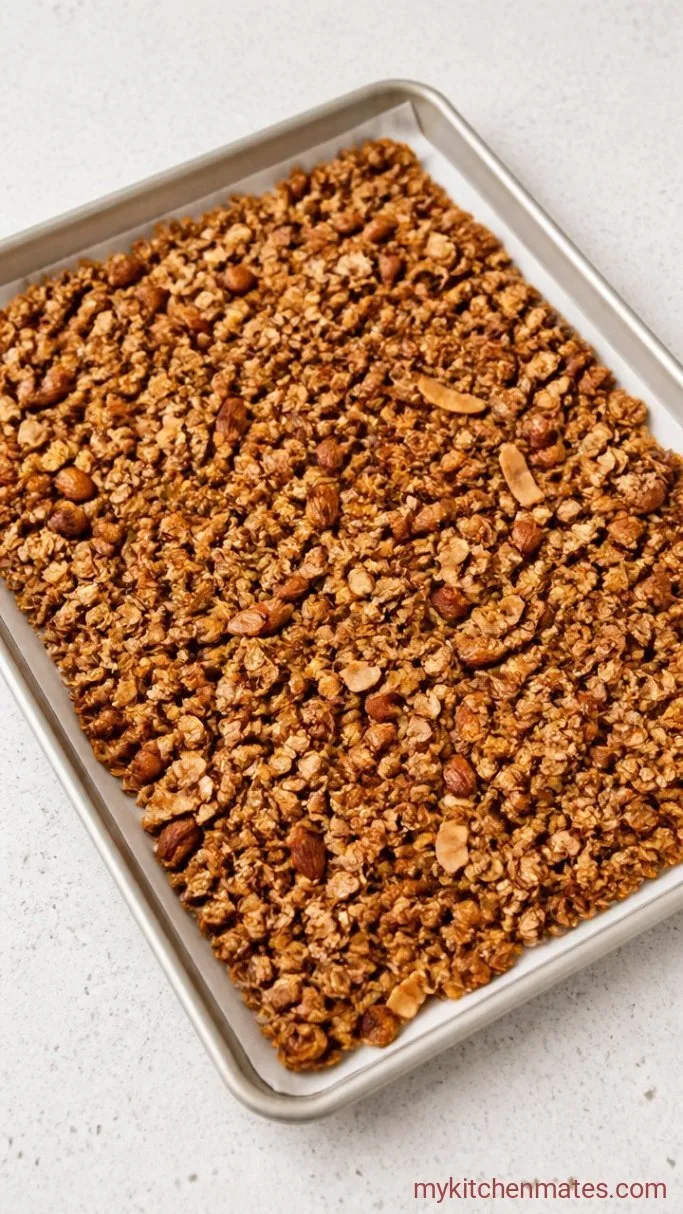 Clumpy Sourdough Discard Granola Step 3: Bake Until Deep Golden