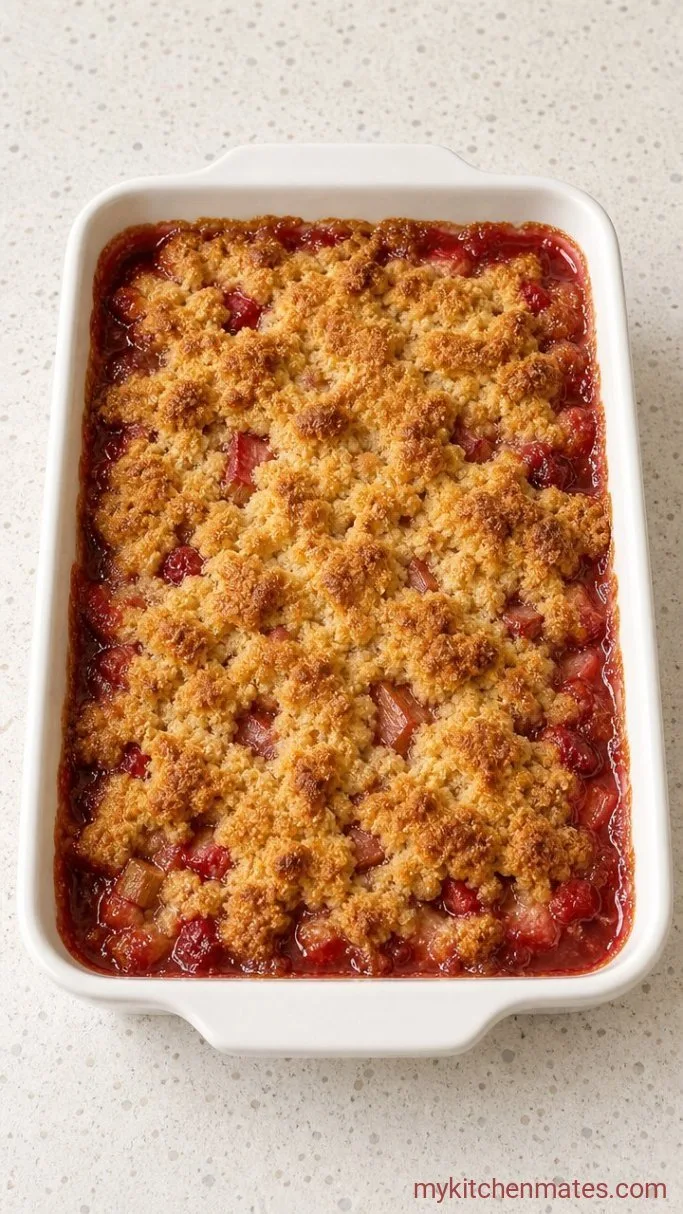 5-Ingredient Strawberry Rhubarb Dump Cake Step 3: Bake Until Golden and Bubbly