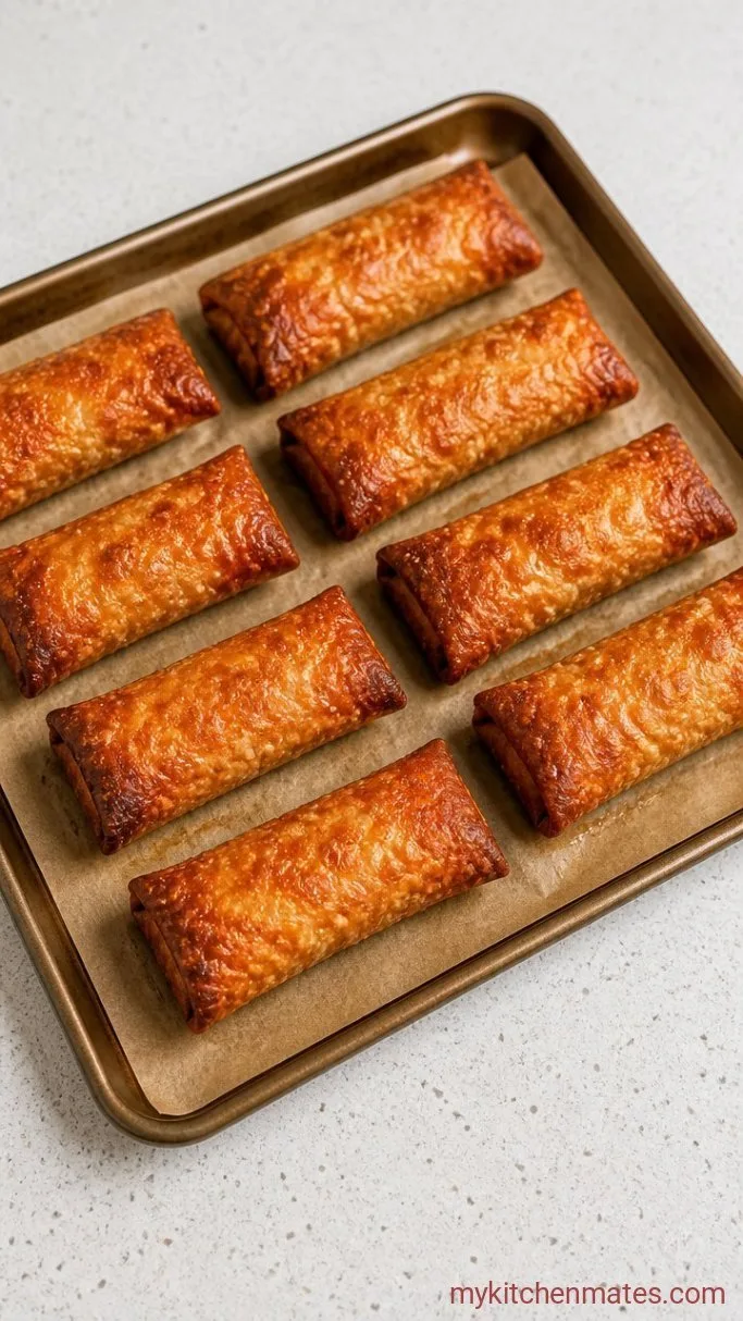 Crispy Baked Chicken Egg Rolls Step 3: Bake Until Golden and Crisp