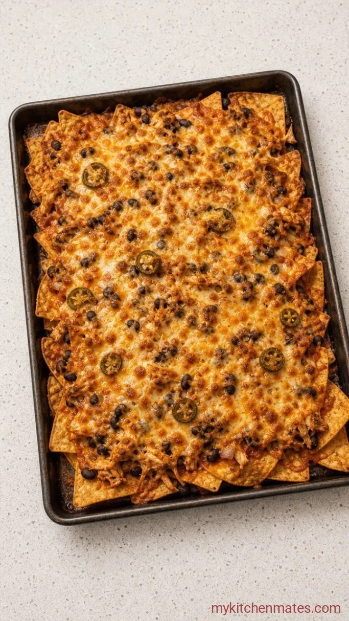 Sheet Pan Pulled Chicken Nachos Step 3: Bake Until Melted and Crispy