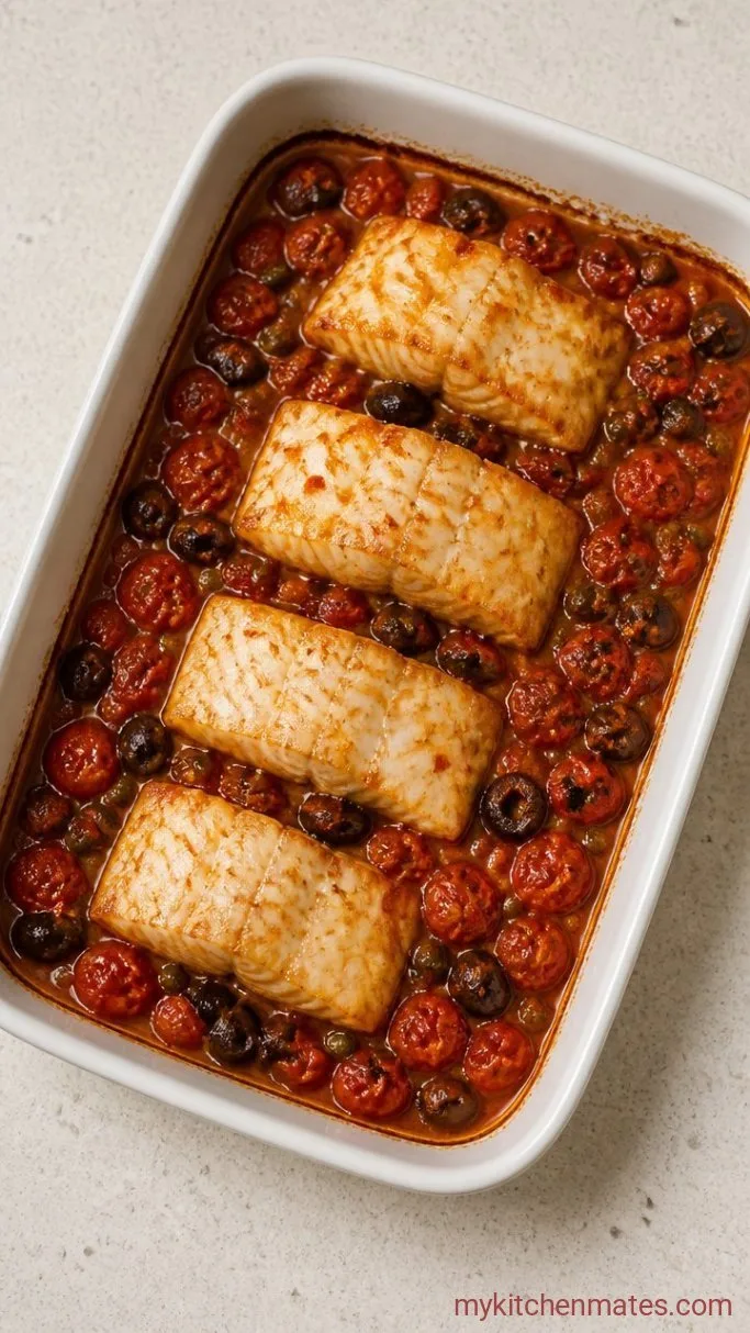 One-Pan Mediterranean Baked Cod Step 3: Bake Until the Fish Flakes