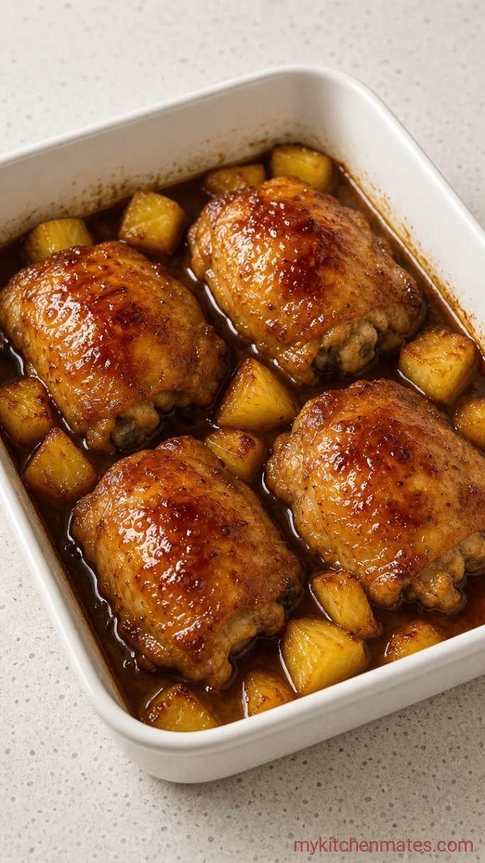 Sticky Baked Pineapple Chicken Step 3: Baste and Continue Roasting