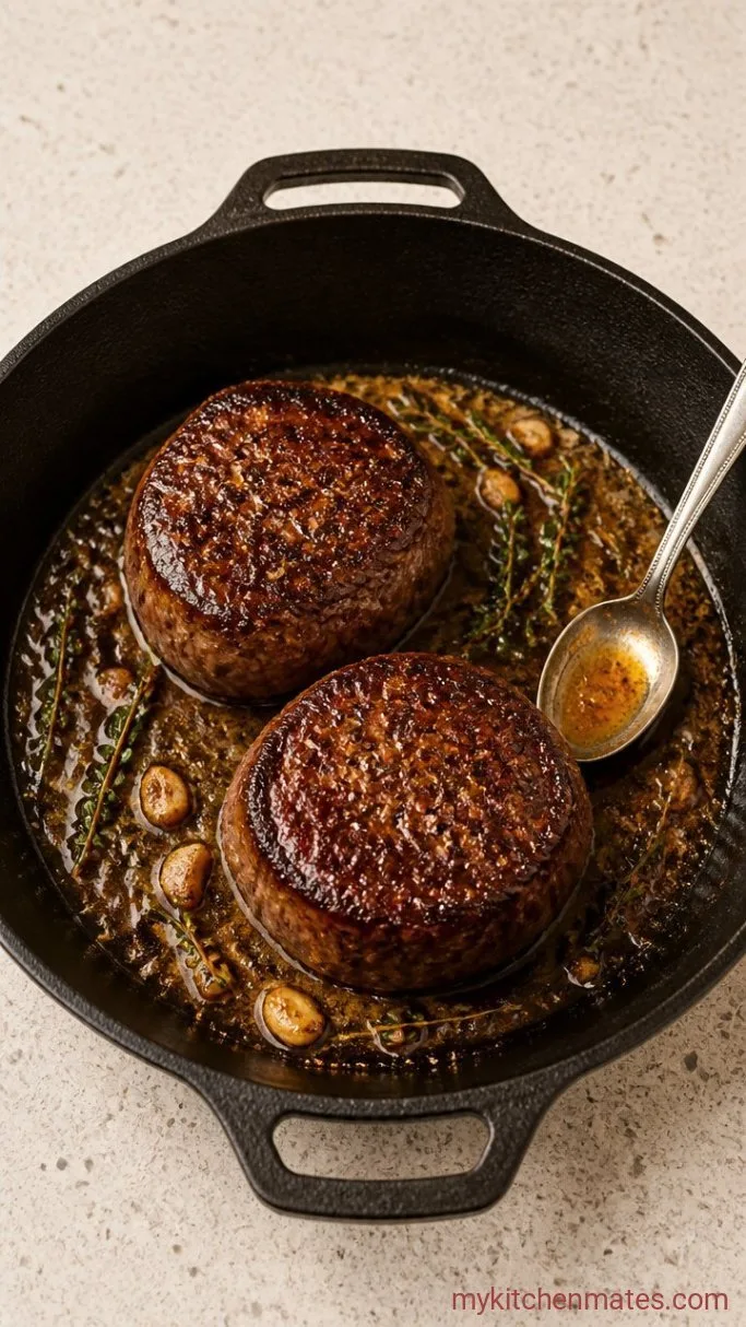 Cast Iron Filet Mignon with Garlic Butter Step 3: Baste with Garlic Butter