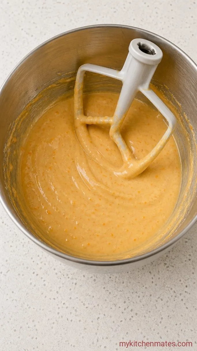 Moist Cranberry Orange Loaf Cake Step 3: Beat in the Eggs and Orange
