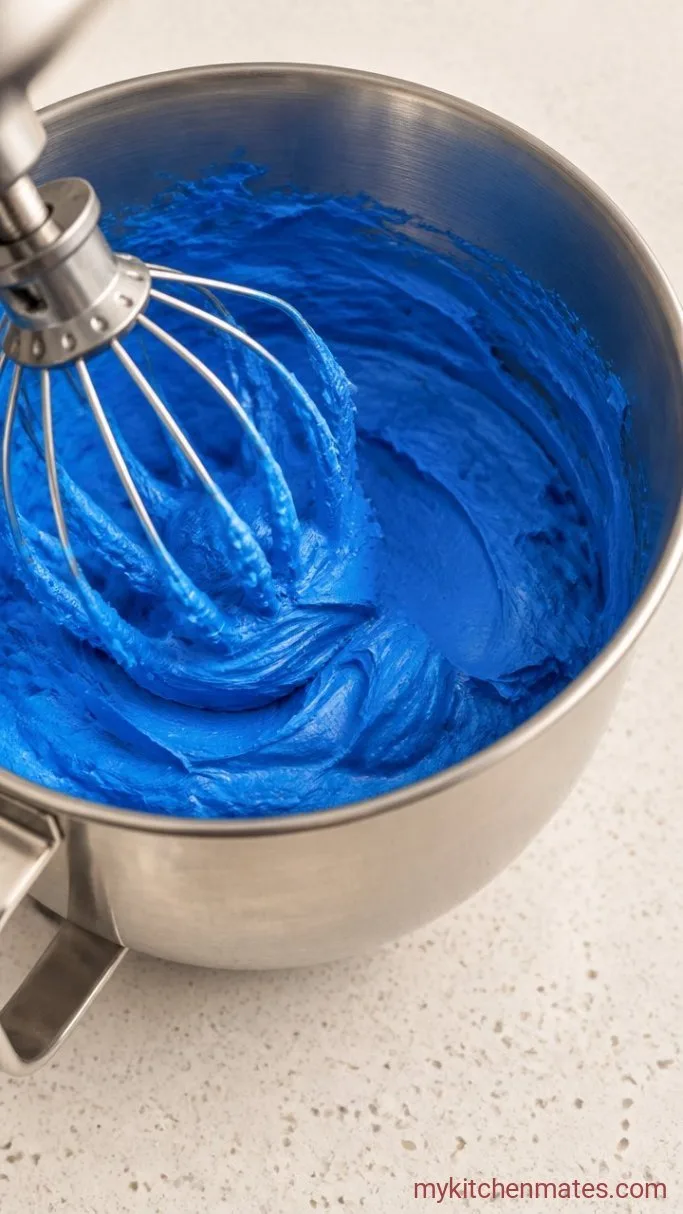 Stitch Birthday Cake Step 3: Beat the Blue Buttercream