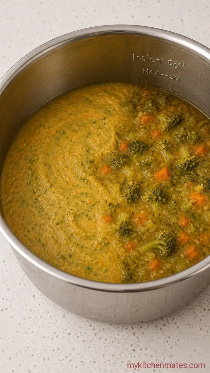 30-Minute Instant Pot Broccoli Cheese Soup Step 3: Blend Half the Soup