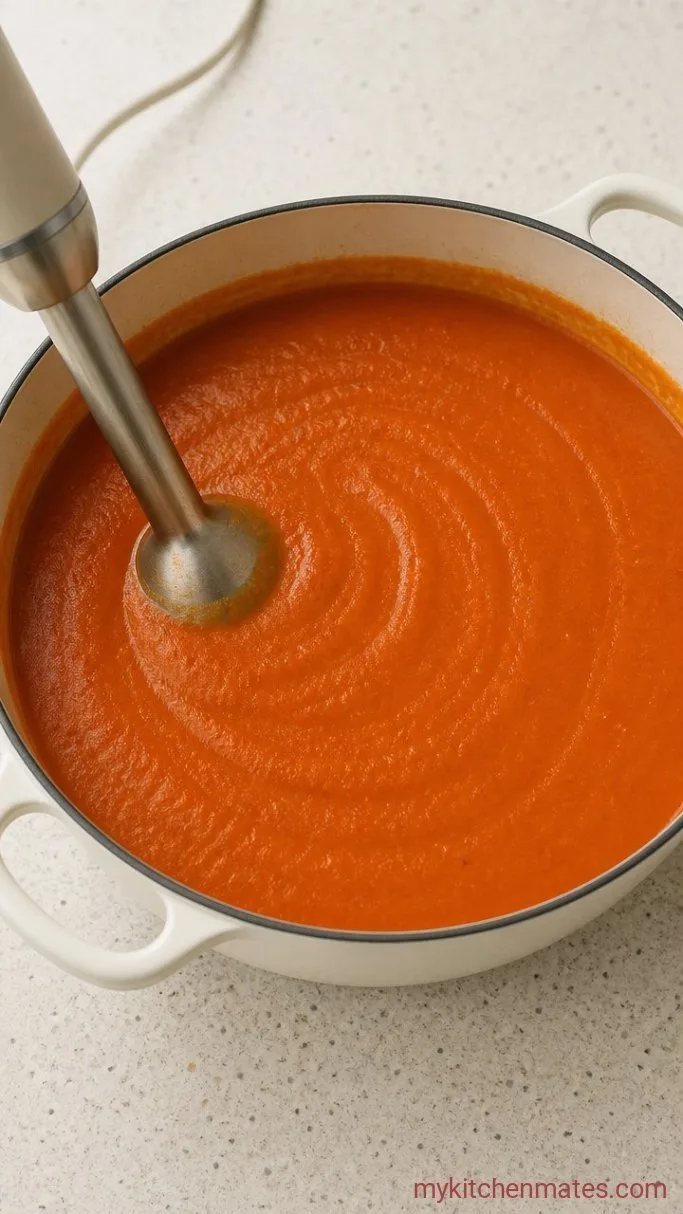Homemade La Madeleine Tomato Basil Soup Step 3: Blend the Soup