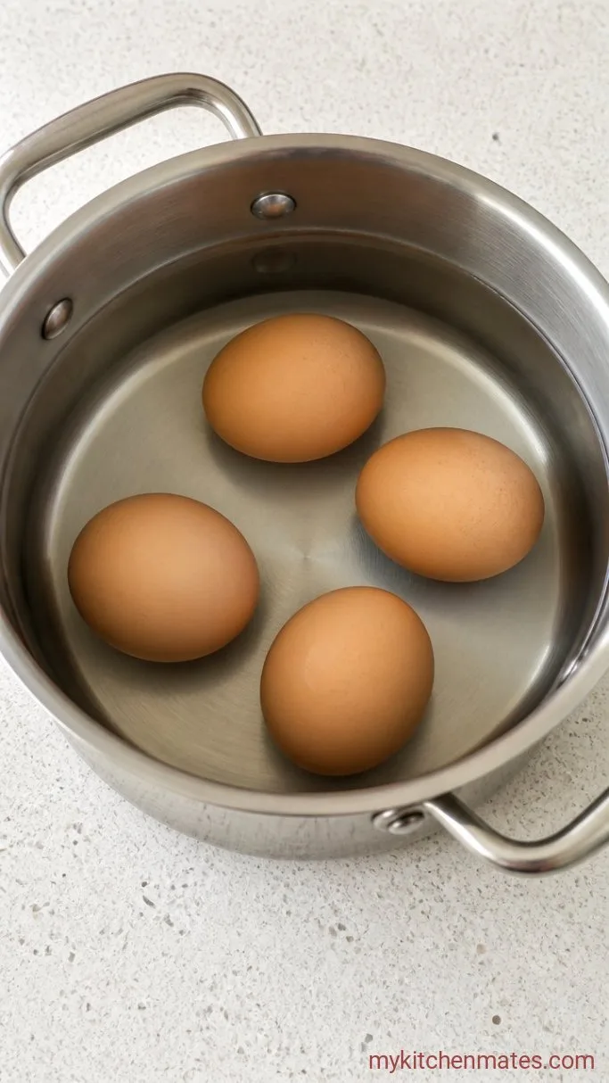 Chicken Cobb Salad with Crisp Bacon and Blue Cheese Step 3: Boil the Eggs
