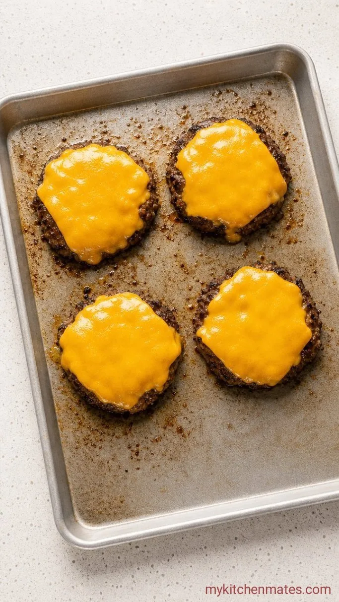 Sheet Pan Burgers (Crispy, Juicy, No Grill Needed) Step 3: Broil and Melt the Cheese