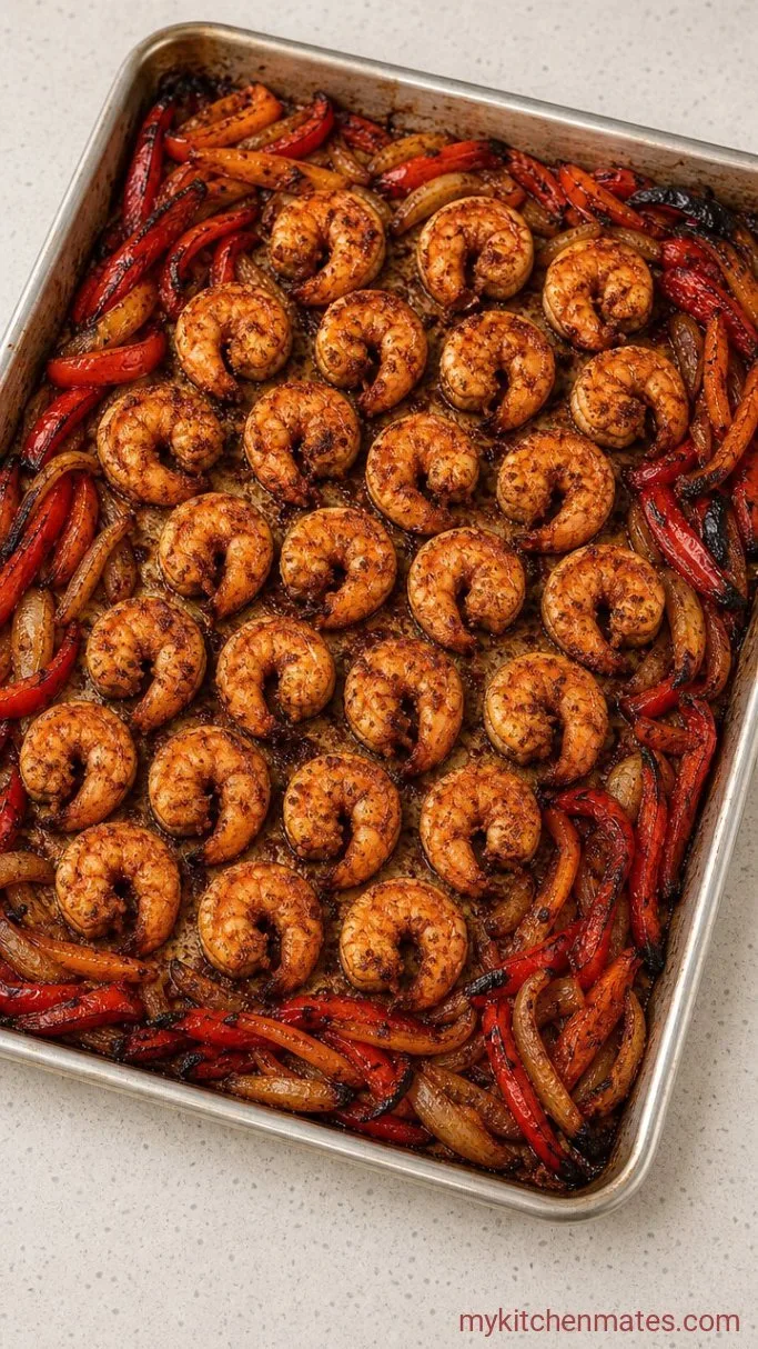 Quick Sheet Pan Shrimp Fajitas Step 3: Broil the Shrimp