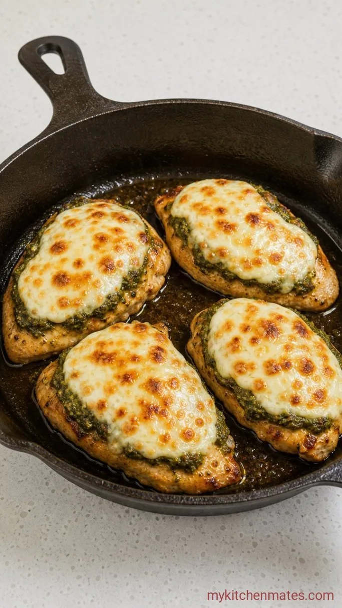 Quick Pesto Chicken Breast with Mozzarella Step 3: Broil the Topped Chicken