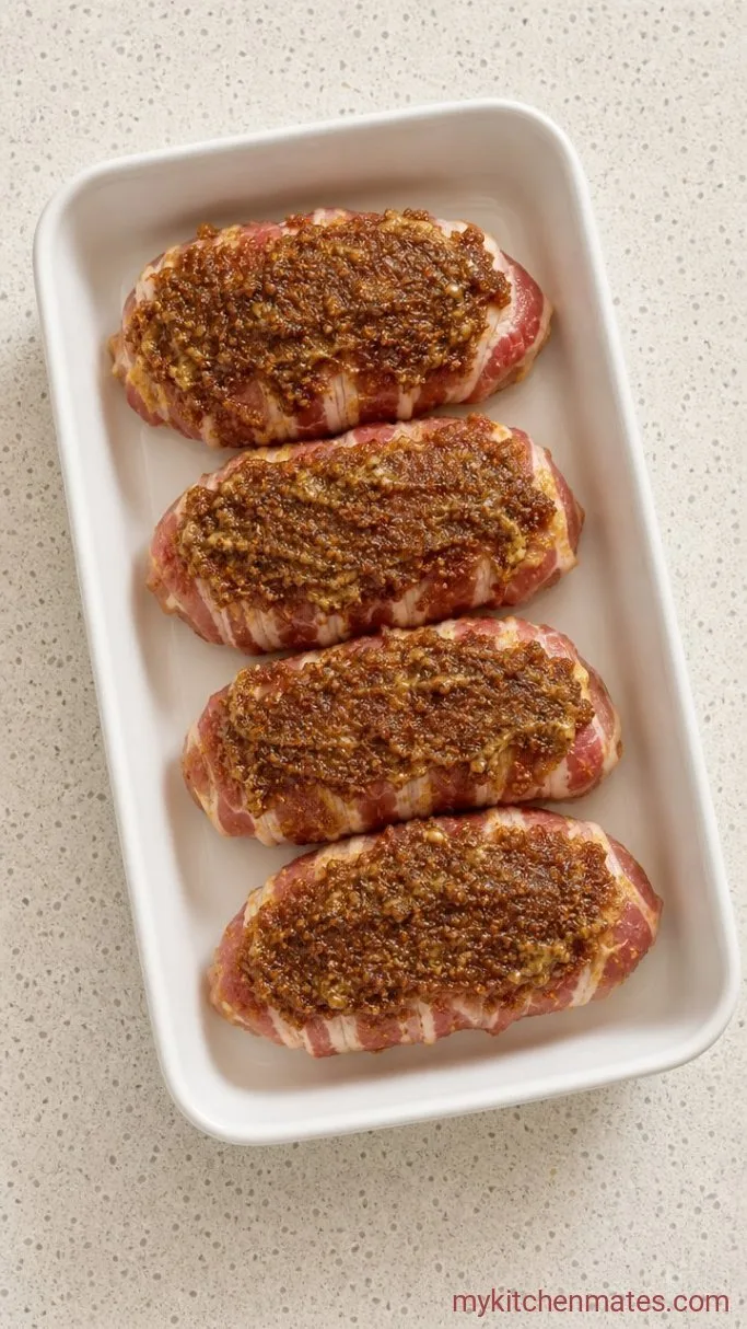 Bacon Wrapped Chicken Breast with Brown Sugar Glaze Step 3: Brush on the Brown Sugar Glaze
