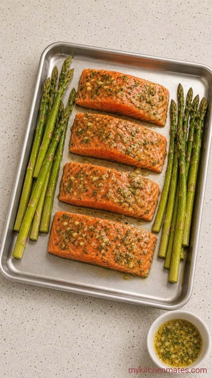Sheet Pan Salmon with Lemony Dill Butter and Asparagus Step 3: Brush the Salmon