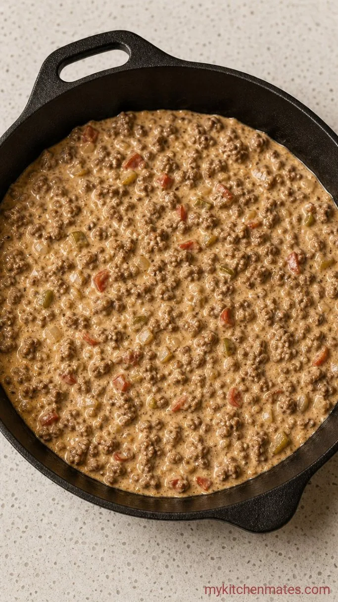 35-Minute Philly Cheesesteak Casserole Step 3: Build the Creamy Filling