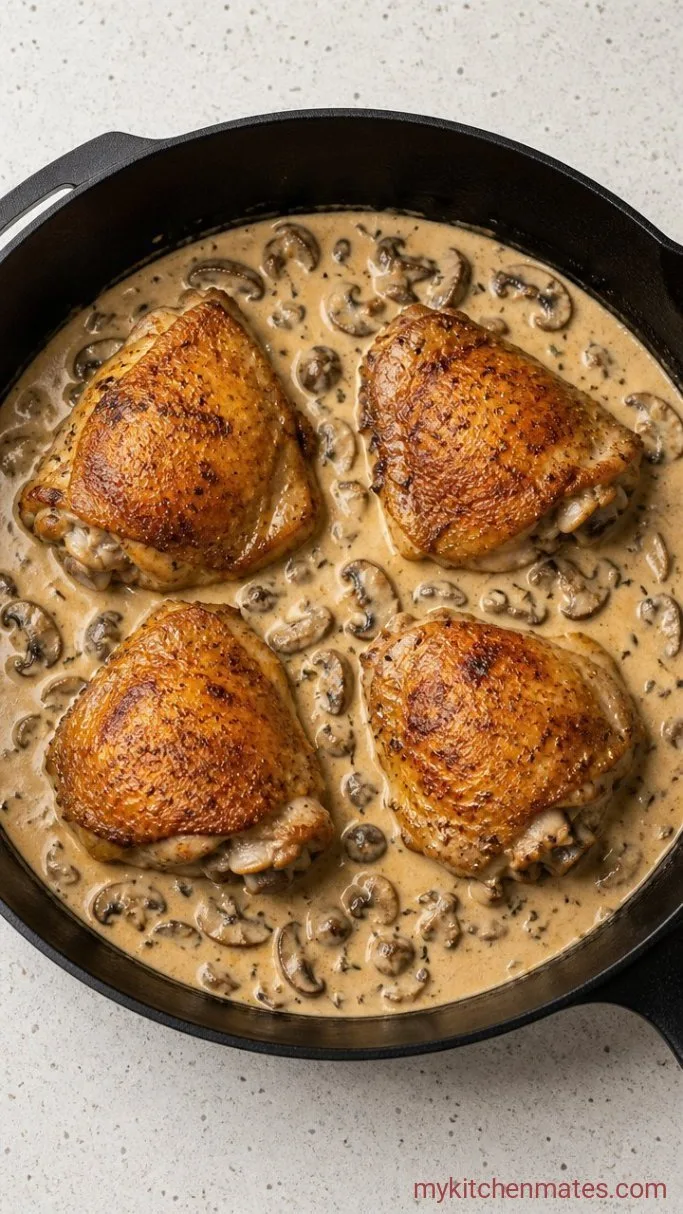 One-Pot Creamy Mushroom Chicken Thighs Step 3: Build the Creamy Sauce and Simmer