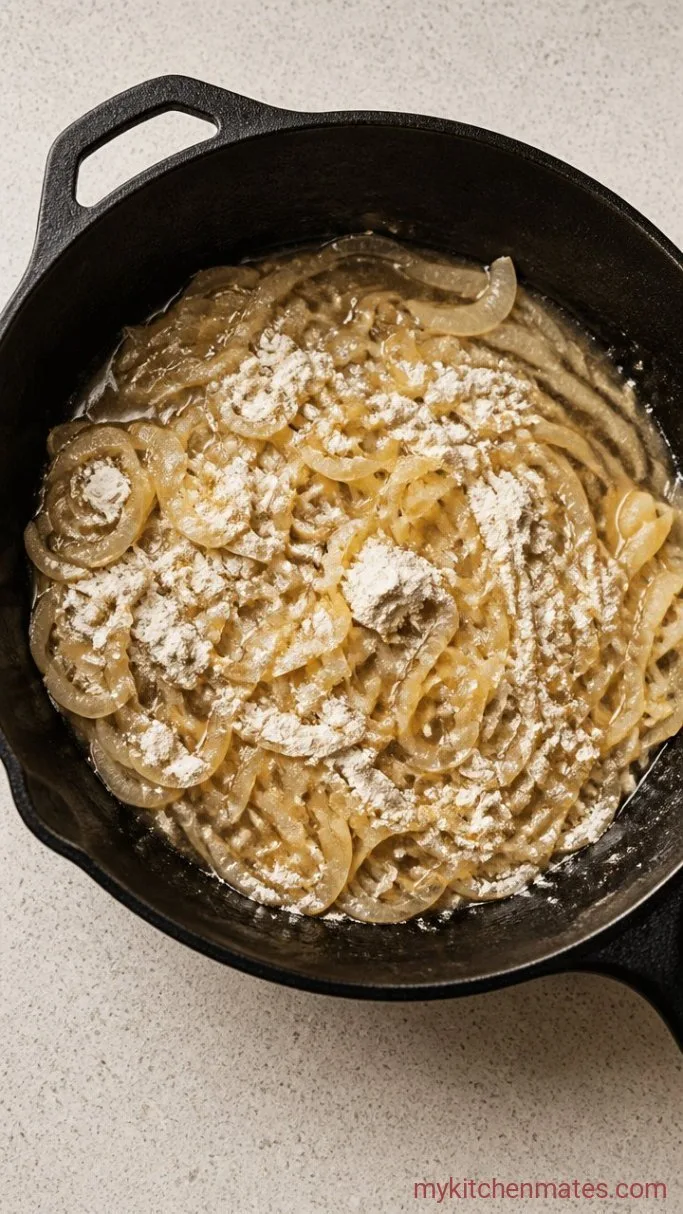 30-Minute Hamburger Steaks with Onion Gravy Step 3: Build the Onion Gravy