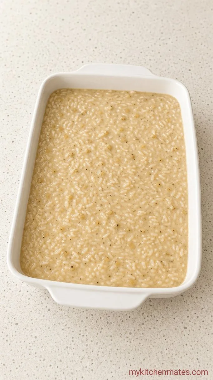 One-Pan Creamy Chicken and Rice Casserole Step 3: Build the Rice Base