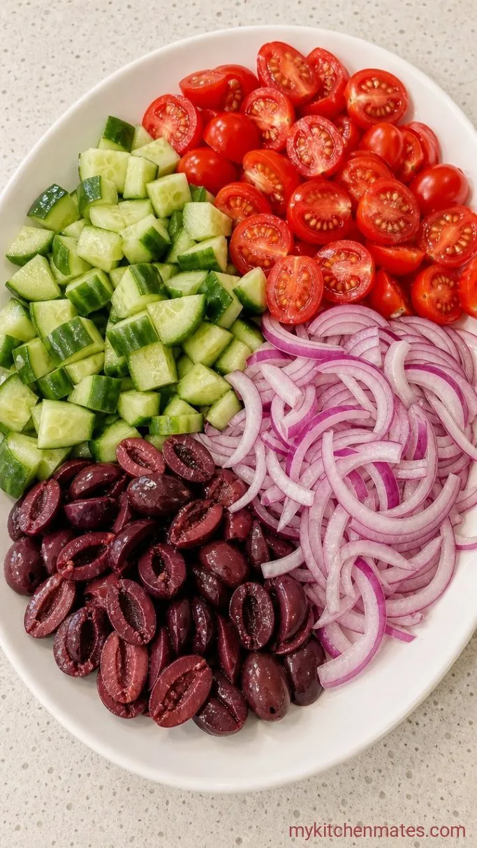 Greek Pasta Salad with Feta and Lemon Dressing Step 3: Chop and Prep the Vegetables