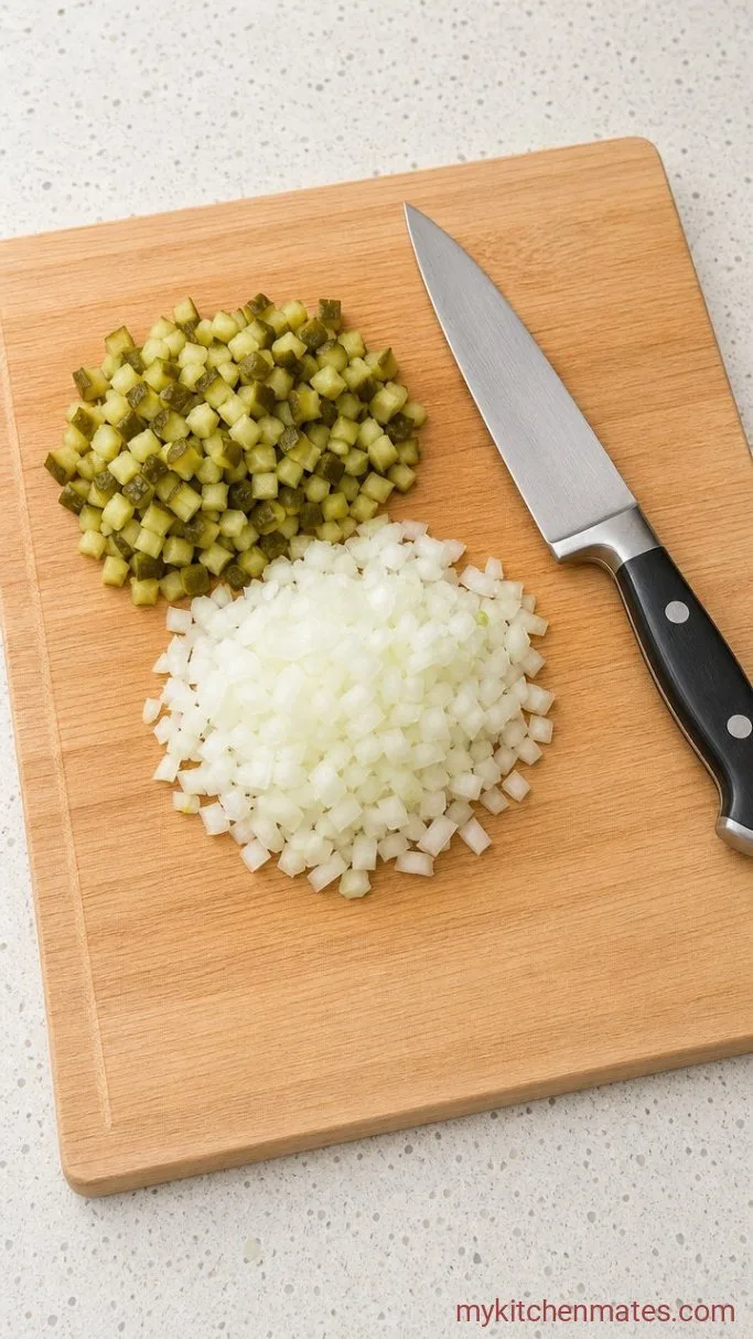 Step 3: Chop the Pickles and Onion