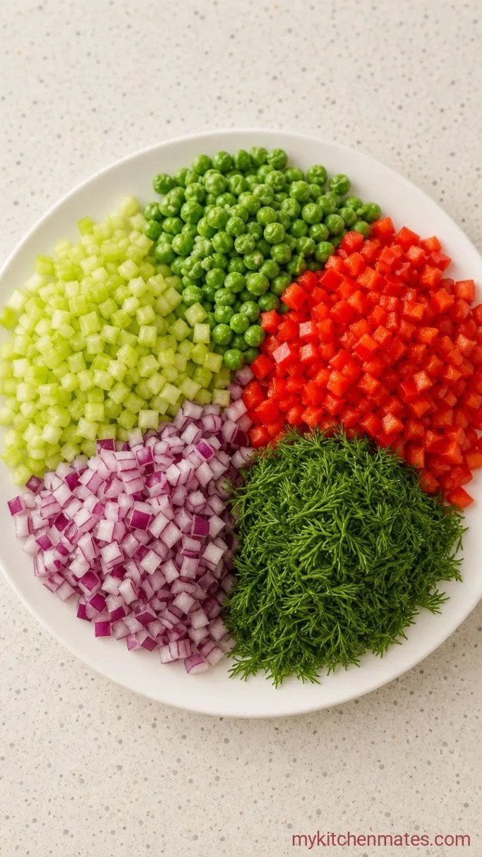 Creamy High-Protein Cottage Cheese Pasta Salad Step 3: Chop the Vegetables