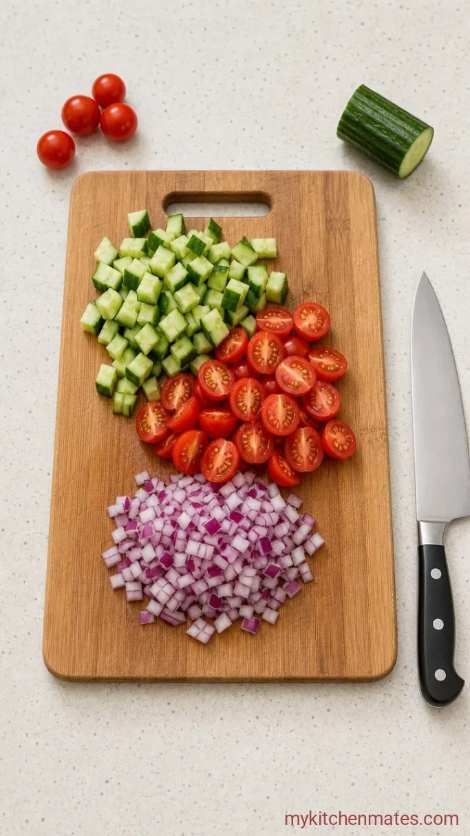 Bright Greek Orzo Salad (Ready in 20 Minutes) Step 3: Chop the Vegetables