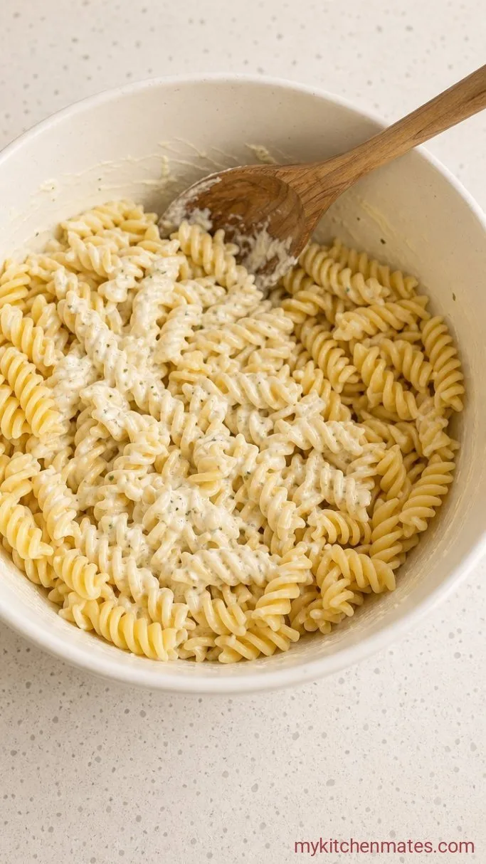 Creamy Pasta Salad That Stays Creamy Step 3: Coat the Pasta