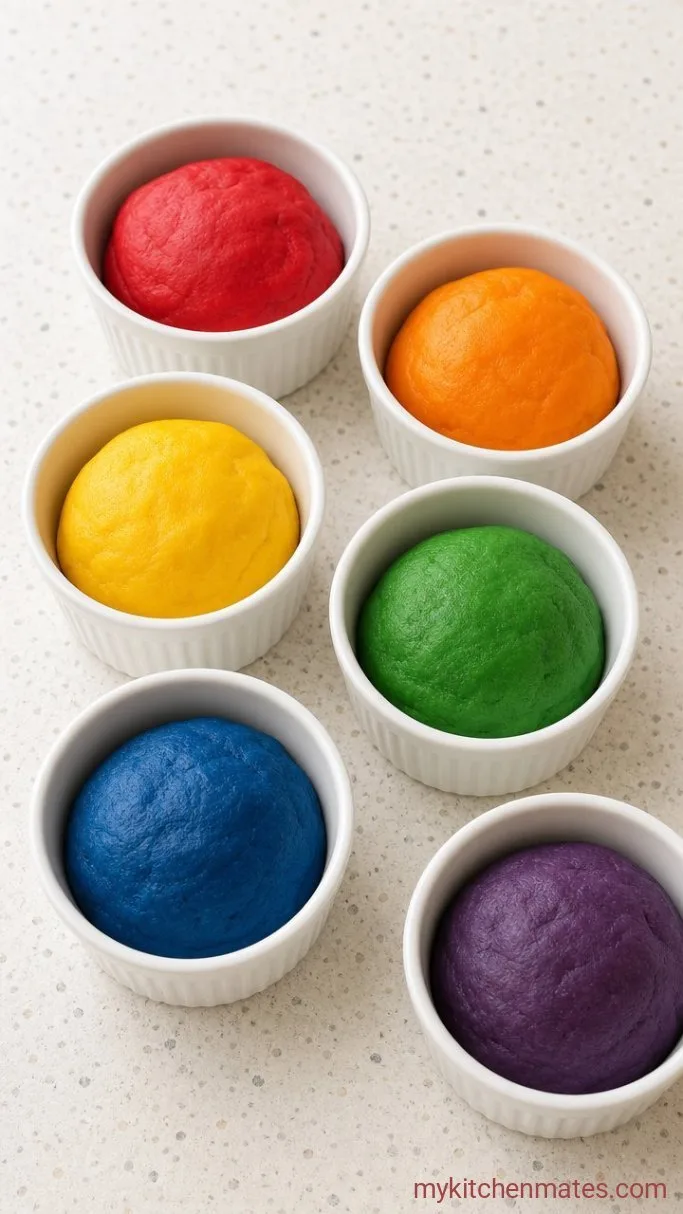 No-Chill Marbled Rainbow Sugar Cookies Step 3: Color the Dough