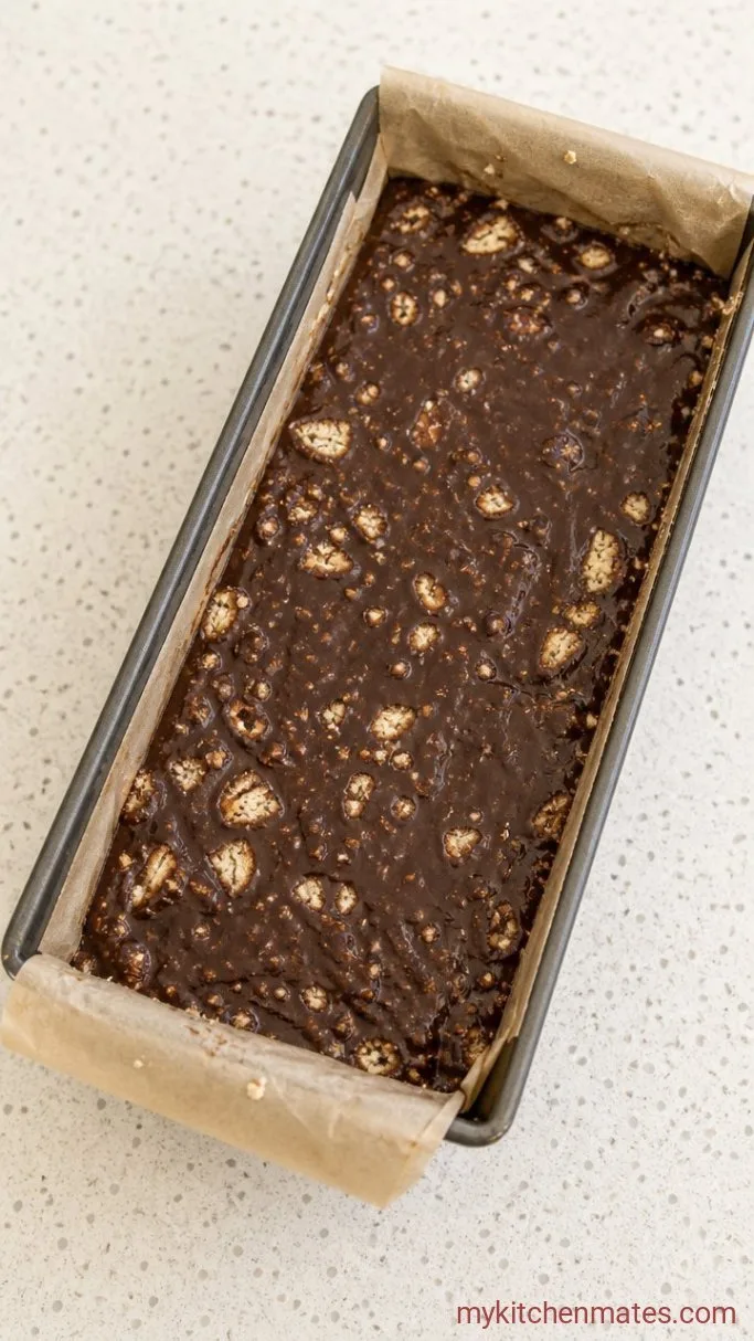 5-Ingredient No-Bake Chocolate Biscuit Cake Step 3: Combine and Press Into the Pan
