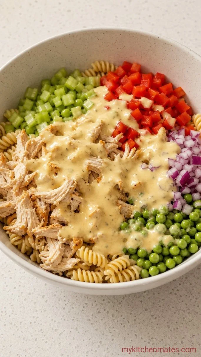 Creamy Chicken Pasta Salad Step 3: Combine the Salad
