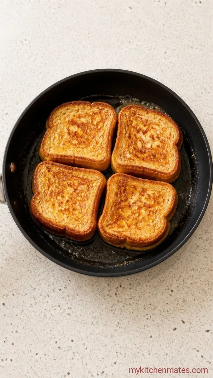 Crispy Eggless French Toast (No Eggs, No Banana) Step 3: Cook the French Toast