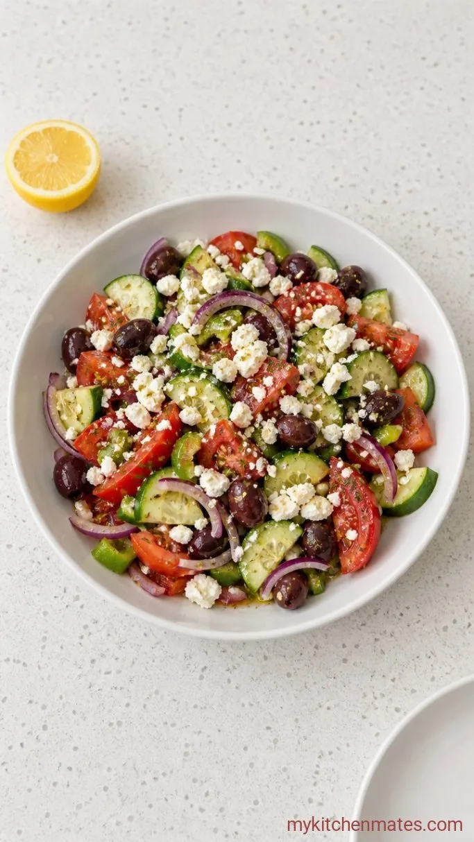 15-Minute Greek Cucumber Tomato Salad Step 3: Crumble the Feta Over the Top