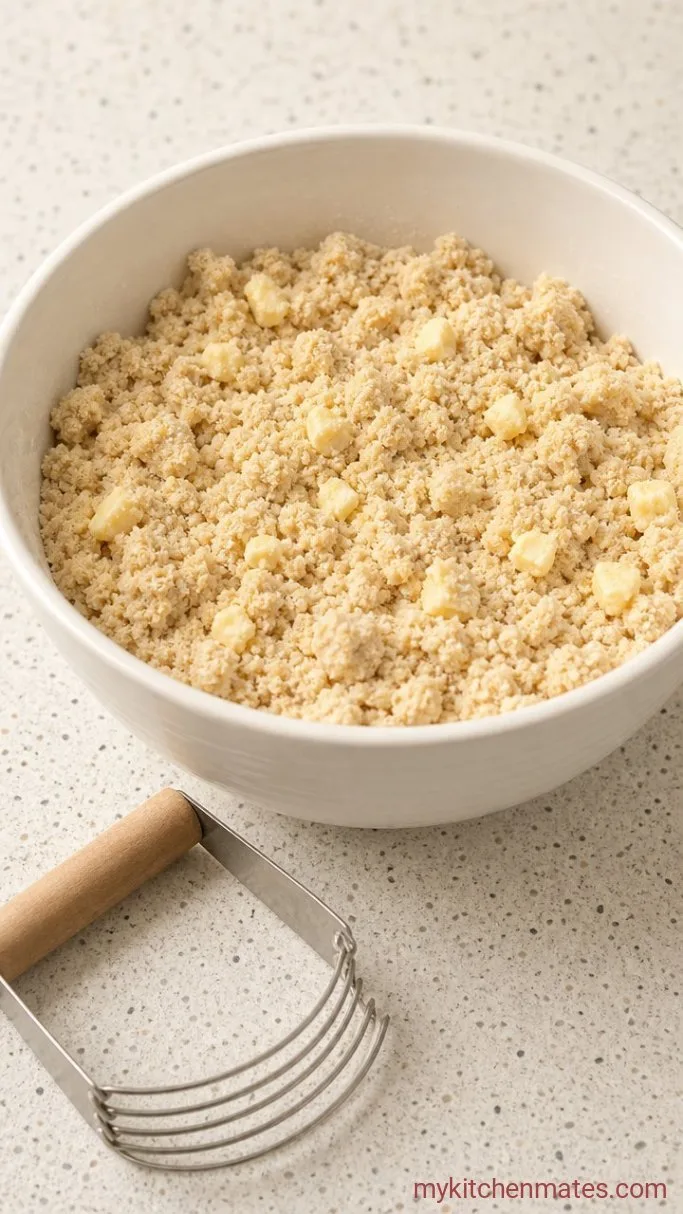 Easy Vegan Peach Cobbler with Fluffy Biscuit Topping Step 3: Cut in the Butter