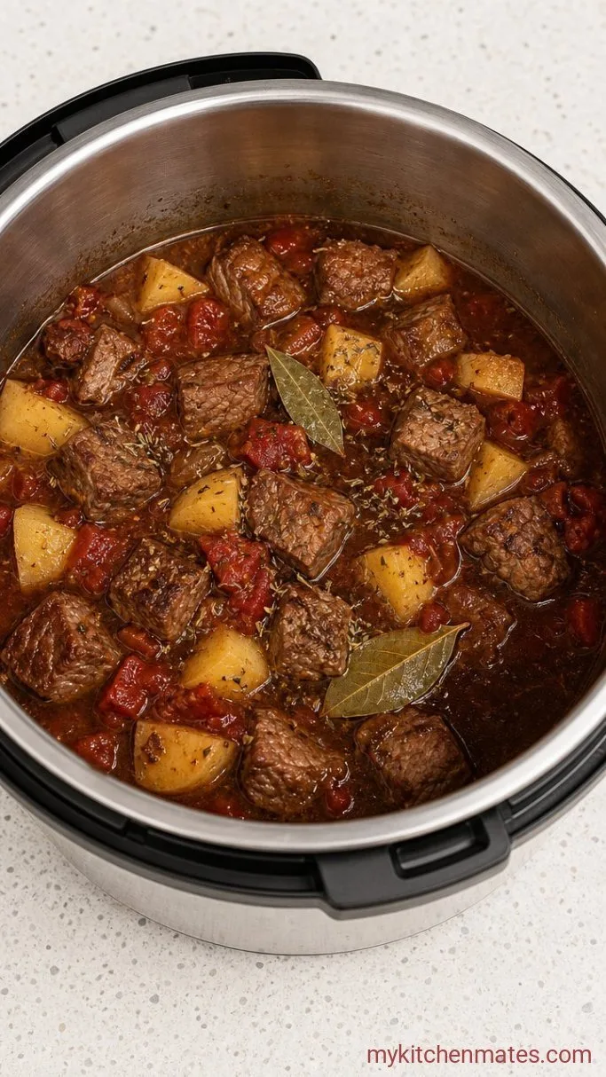 Instant Pot Vegetable Beef Soup Step 3: Deglaze and Add the Liquids