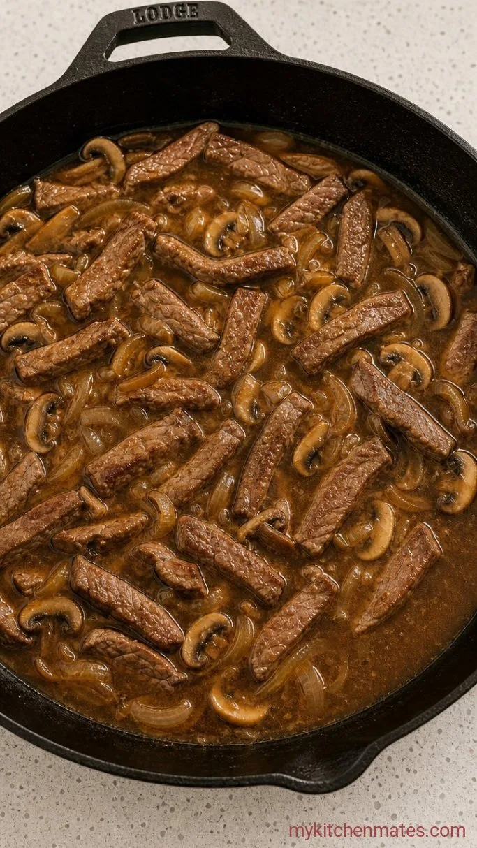 Quick 5-Ingredient Beef Stroganoff Step 3: Deglaze the Pan