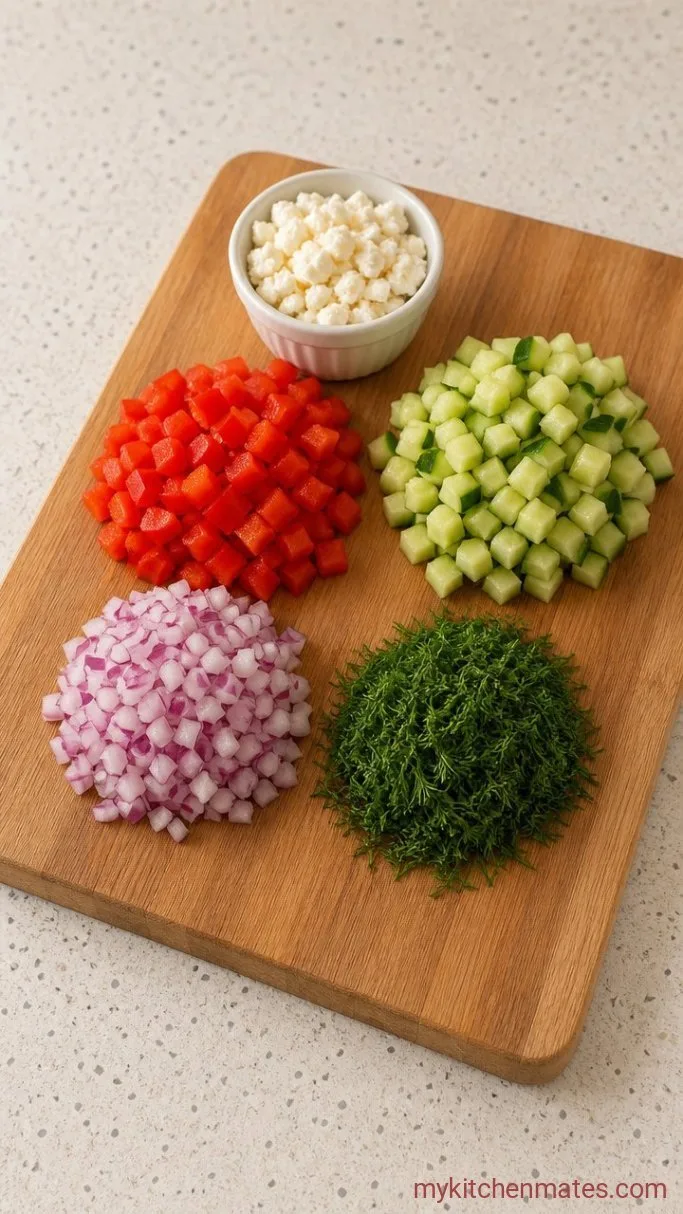 Bright Lemon Pasta Salad with Fresh Dill and Cucumber Step 3: Dice the Vegetables