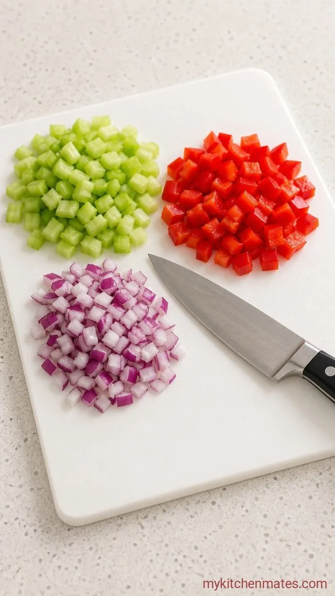 Creamy Vegan Macaroni Salad Step 3: Dice the Vegetables