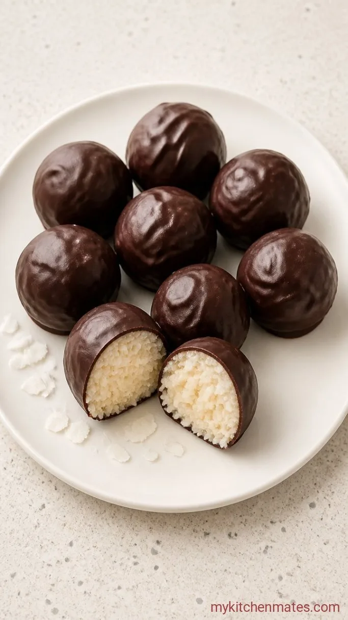 3-Ingredient No-Bake Chocolate Coconut Balls Step 3: Dip and Set the Balls