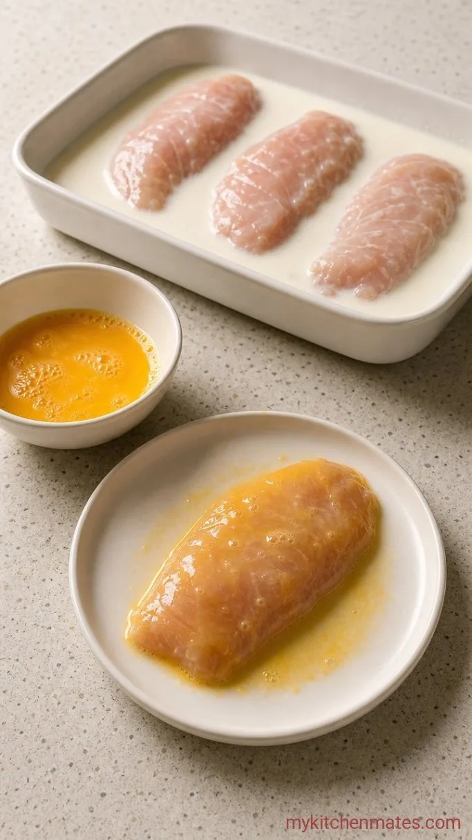 Crispy Baked Chicken Cutlets with Lemon and Parmesan Step 3: Dip in the Egg Wash