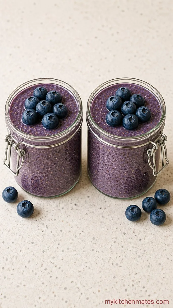 Creamy Overnight Blueberry Chia Seed Pudding Step 3: Divide Into Jars and Top with Berries